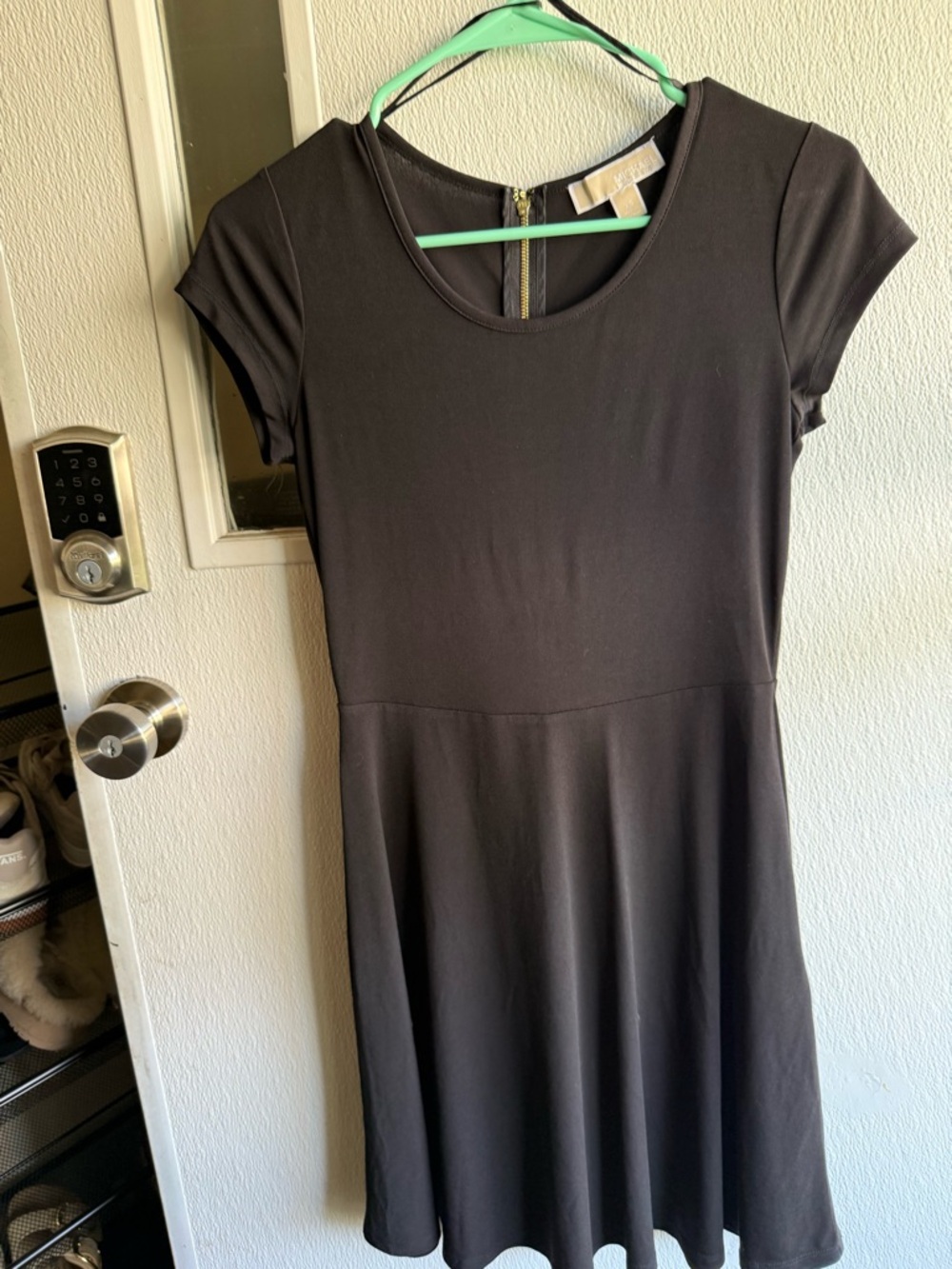 Michael Kors Black Short-Sleeve Fit-and-Flare Mini Dress
